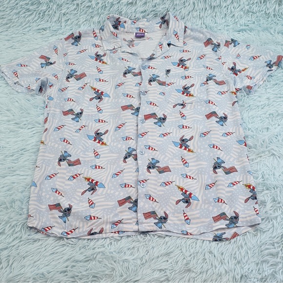 Disney Tops - Disney Lilo & Stitch Patriotic Button Up Shirt Adult Medium 4th of July Aloha